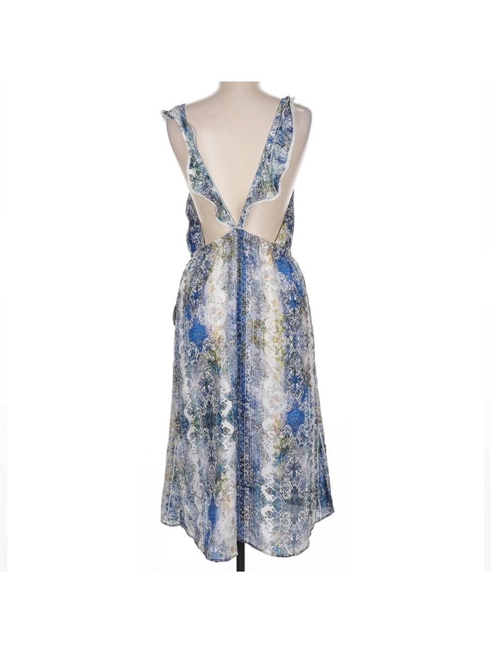 Tularosa Revolve Willa Hi-lo Surplice Neck dress blue scarf watercolor Medium - Picture 3 of 7